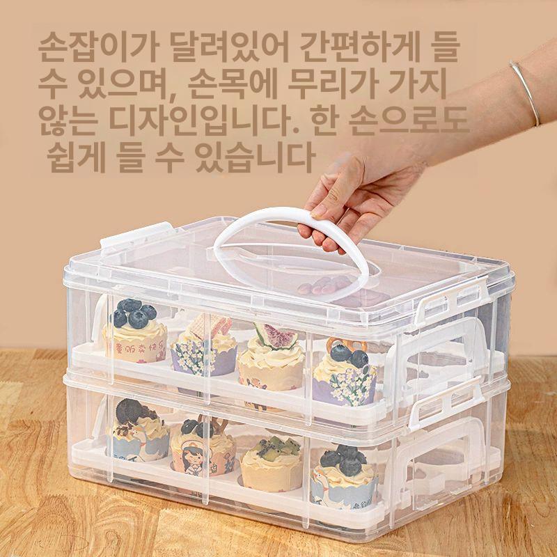 컵케이크 포장 케이스 투명 디저트 용기 타르트 4구 화이트 2단 24홀 컵 홀더 포함 - 상세 이미지 4