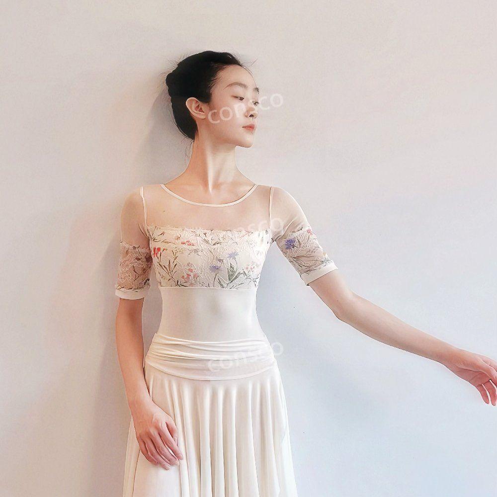 Onlyballet 발레복 플라워 레이스 5부 레오타드 크림 - 상세 이미지 3