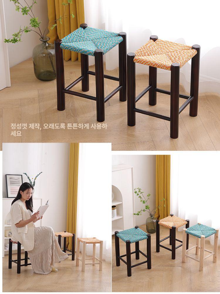 인테리어 가구 미니 의자 라탄 나무 사각 받침 스툴 카페 틈새 빈티지 - 상세 이미지 2
