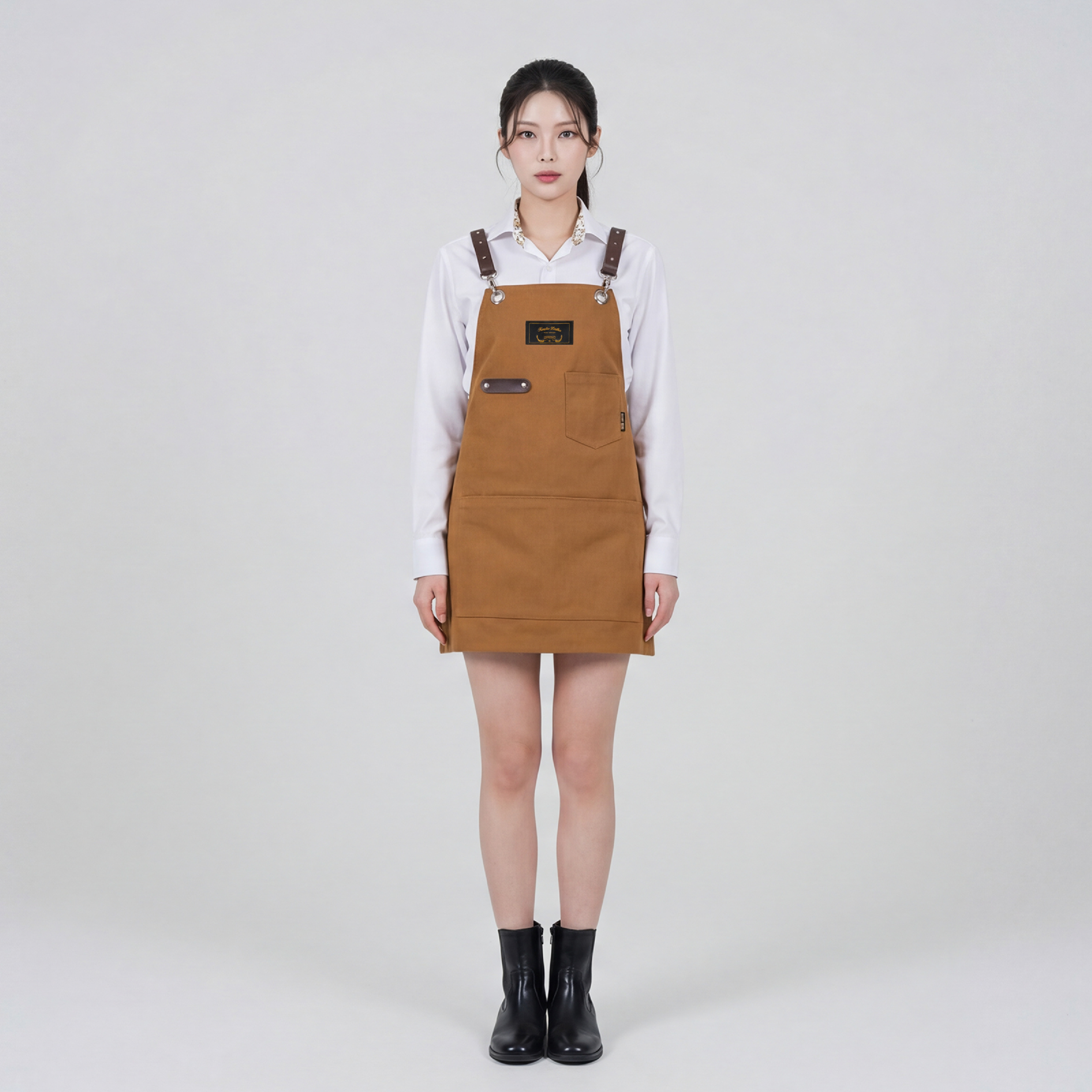 로져 브라운 칸데오레더 공방 미용실 카페 미용사 바리스타 앞치마 가죽 앞치마