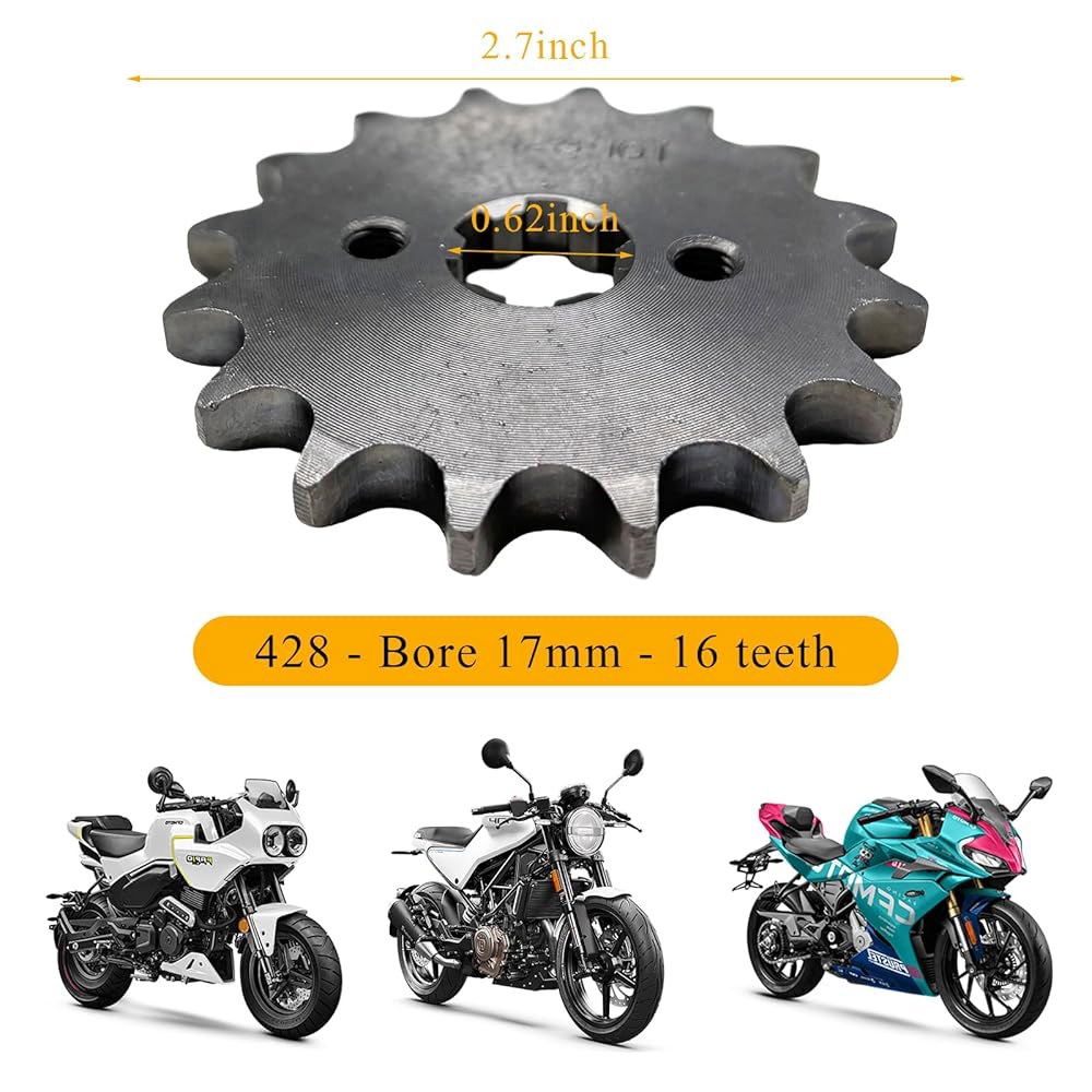 Wevdn 모터사이클 프론트 엔진 스프로킷, 428-16T 17mm 미니 자전거 ATV 워셔 & 볼트 2개, 스프로킷 50cc 70cc 90cc 125cc 140cc 160cc - 상세 이미지 2