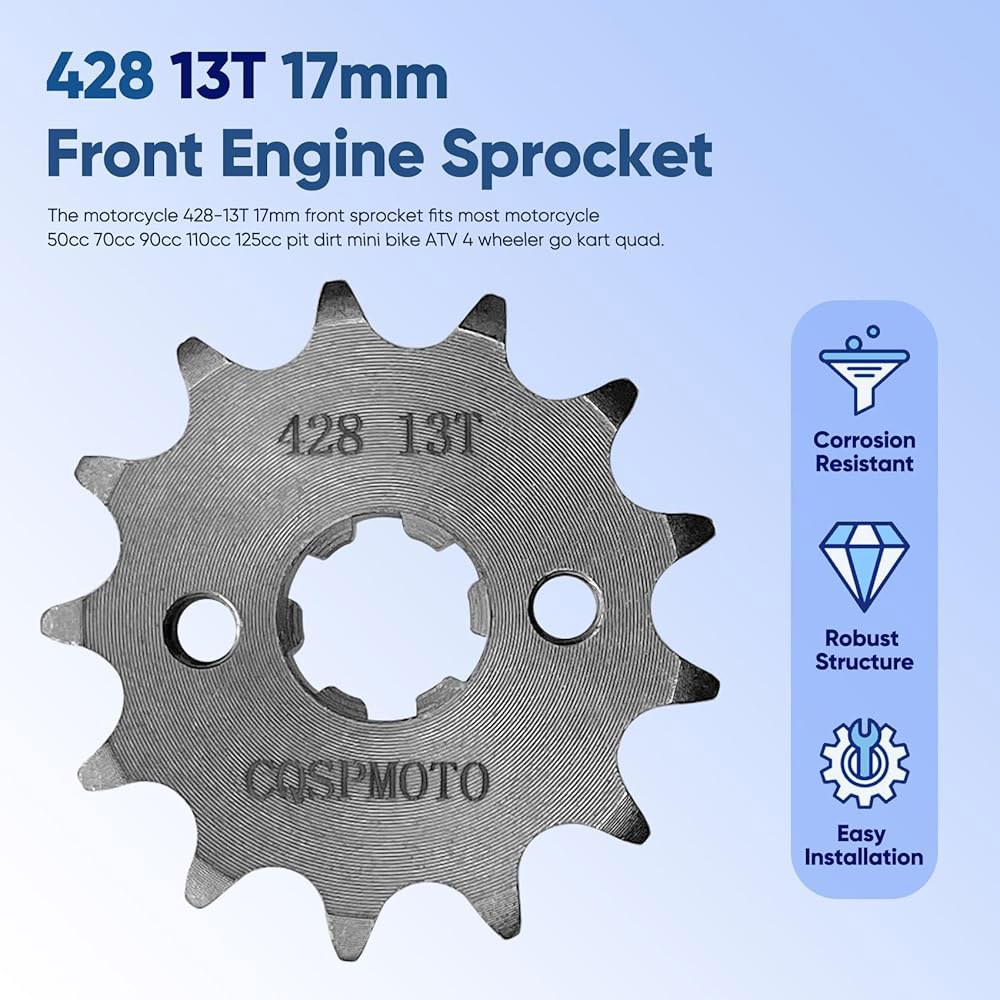 CQSPMOTO 428 13T 17mm 전면 엔진 스프로킷 미니 오토바이 50cc 70cc 110cc 125cc 140cc 160cc 타오타오 ATV 로케타 쿨스터 선리판 중국 - 상세 이미지 2