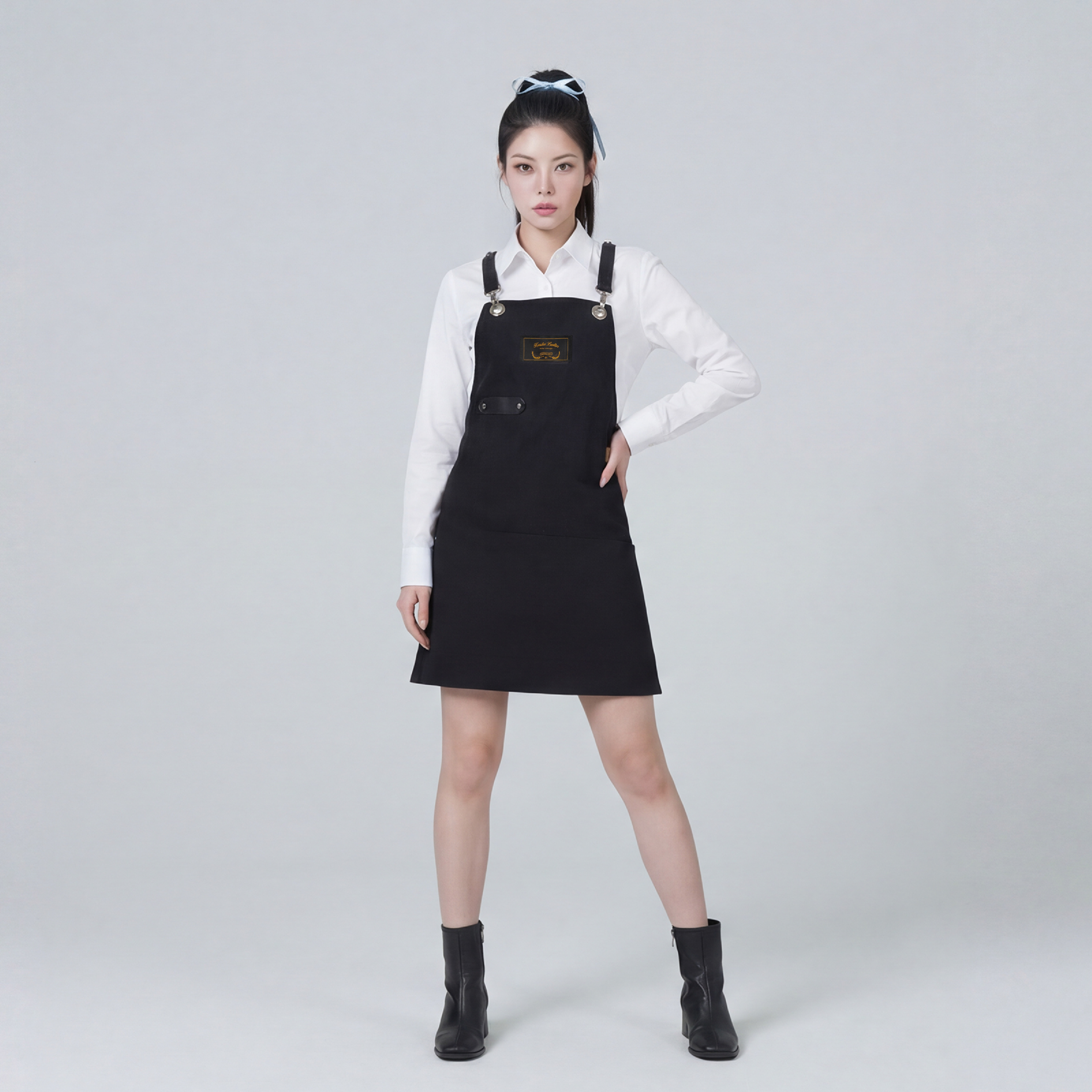 로져 블랙 칸데오레더 공방 미용실 카페 미용사 바리스타 앞치마 가죽 앞치마