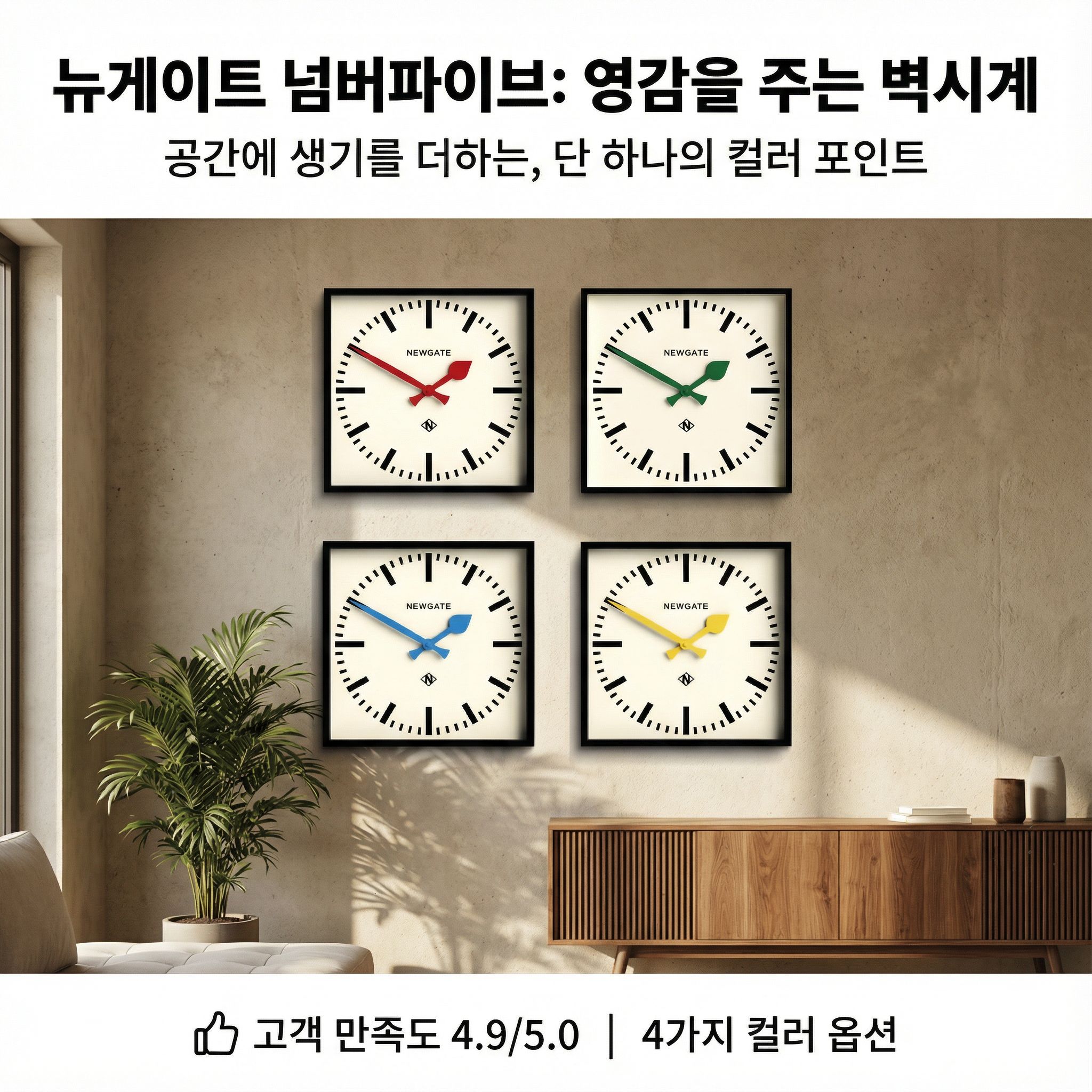 뉴게이트 넘버파이브 인테리어 벽시계 레드 - 상세 이미지 2
