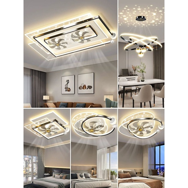 프리미엄 디자인 음성 인식 무선 편안한 모던 A형 대형 90x60cm 실링팬 LED 조명 팬 세트 A형 별 50cm - 상품 이미지