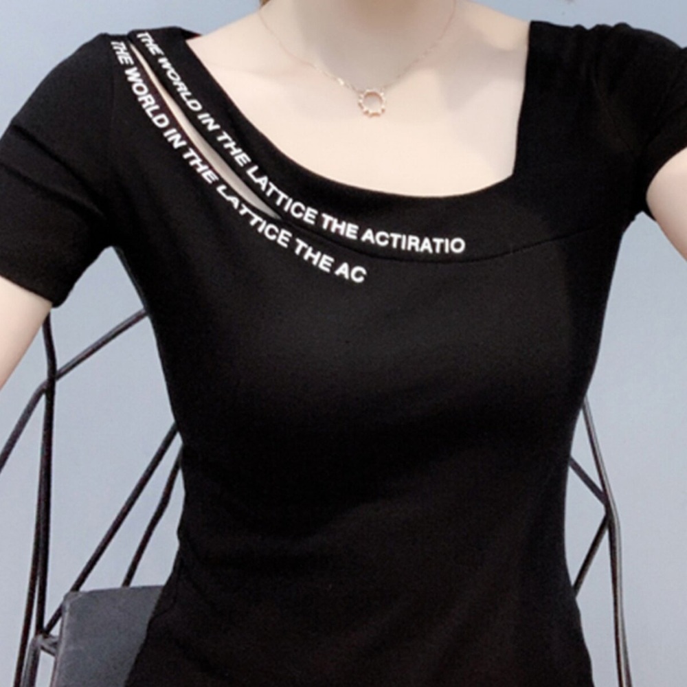 줌바댄스복 트임 티셔츠 방송댄스 에어로빅복 라인댄스 요가 필라테스 반팔 슬림핏 목트임 - 상세 이미지 4
