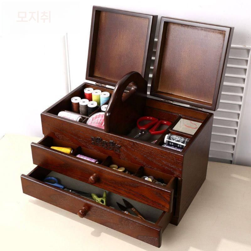 원목 반짇고리함 바느질 보관 원목반짇고리함 엔틱 수예 도구 바느질보관함 - 상세 이미지 2