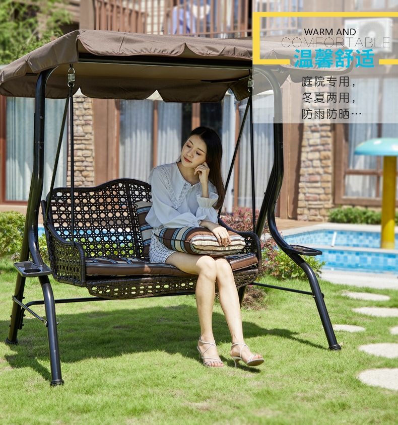 야외 그네 의자 지붕 흔들의자 행잉 격자 라탄 정원 1인용 - 상세 이미지 3