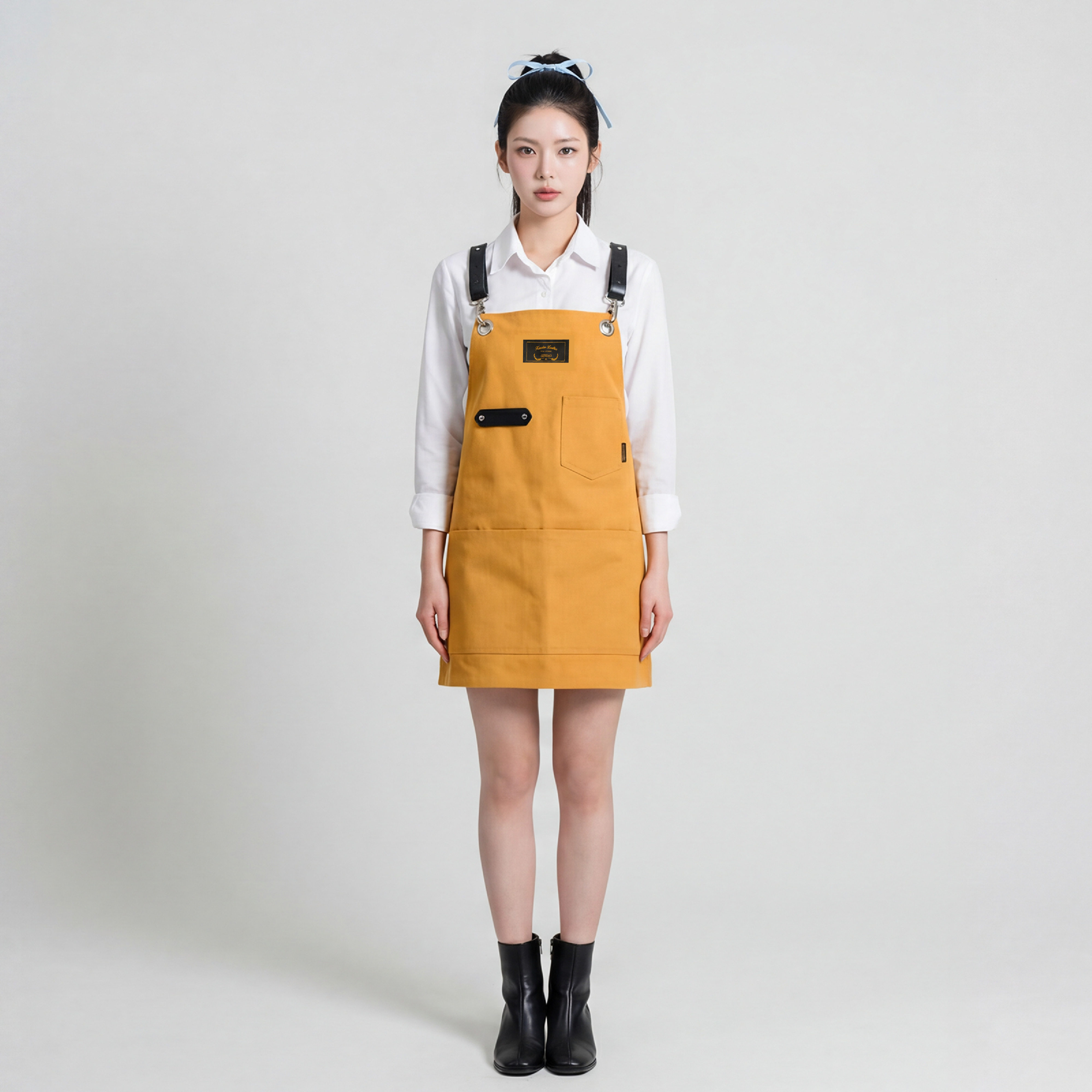 로져 옐로우브라운 칸데오레더 공방 미용실 카페 미용사 바리스타 앞치마 가죽 앞치마