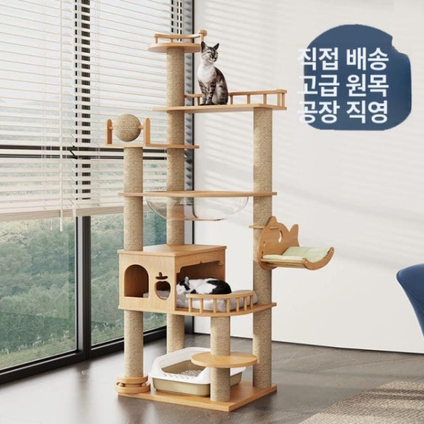프리미엄 원목 캣타워 집 스크래처 소형 미니 놀이기구 DK03 실목판실목기둥 DK01 실목판종이관기둥 - 상품 이미지