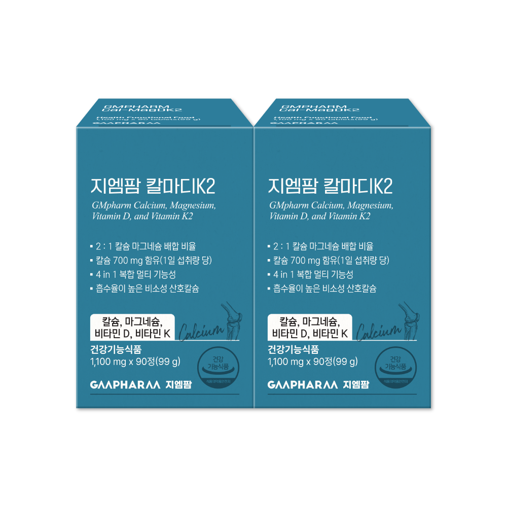 지엠팜 칼마디K2 칼슘 700mg 마그네슘 비타민D 비타민K 골다공증 90정, 2개 - 상품 이미지