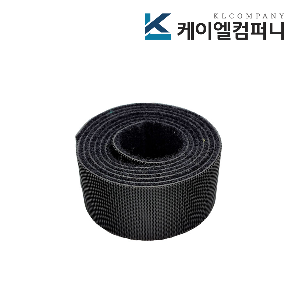 국산 잘라쓰는 전선정리 양면 벨크로타이 검정색 1개, 슬림형 1미터, 폭 3cm - 상품 이미지