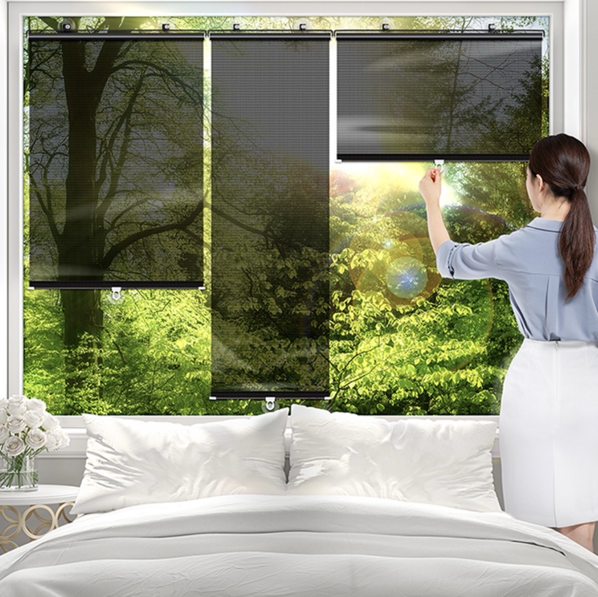 무타공 붙이는롤스크린 창문 암막블라인드 접착식 햇빛차단