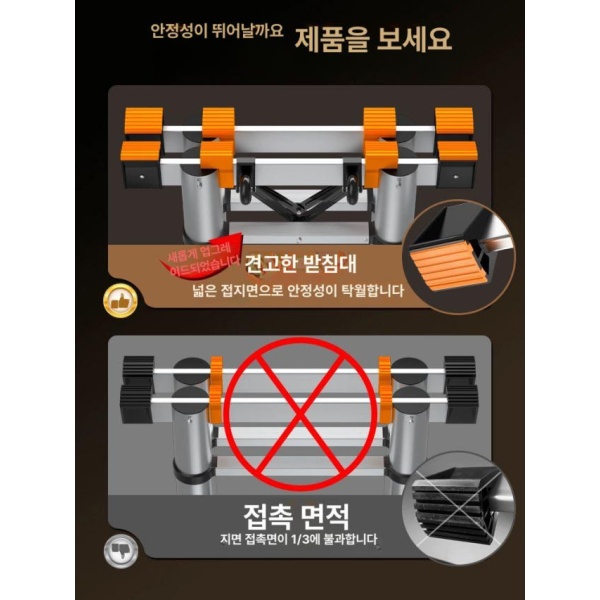 최강 다기능 높이조절 광폭발판 직선 2.9+2.9 접이식 사다리 사다리 4단 1.2m 적합 신축 사다리 - 상세 이미지 3