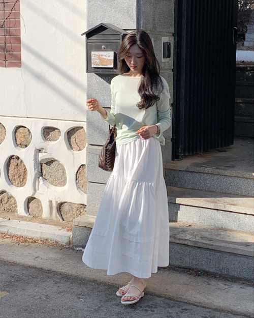 4783 맥시 A라인 캉캉 롱 스커트 치마 봄 여름 휴양지 이미지 7