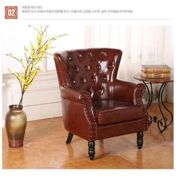 프리미엄 엔틱 앤틱 1인쇼파 암체어 클래식 휴식 카페 안락 먹그린오일왁스가죽 먹그린오일왁스가죽 1인용 - 상세 이미지 3