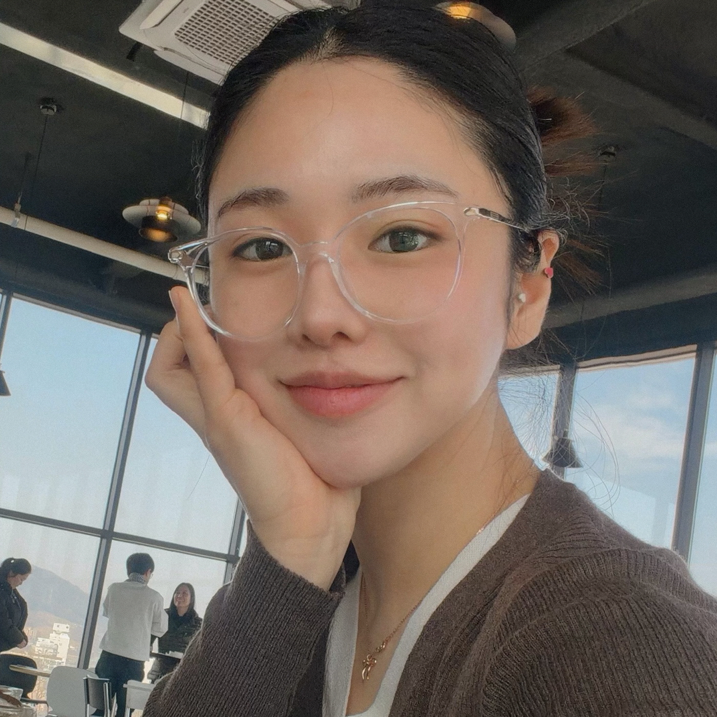 투명뿔테 안경 원형 오버사이즈 콤비 가벼운 여름 블루라이트차단 안경테 프레임픽 41050 상품 이미지