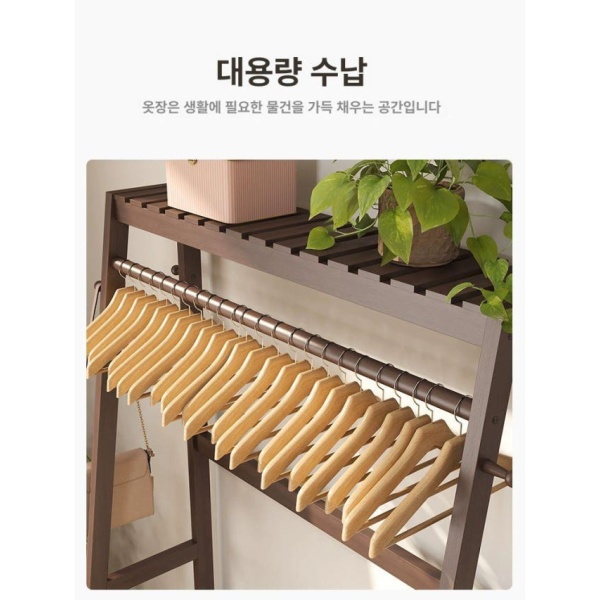 실용적인 갈색 원목 오픈 행거 일체형 50cm 사무실 고정식 원룸 수납장 단층 단층 갈색 50cm - 상세 이미지 5