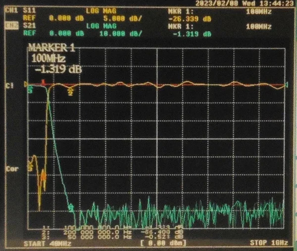 100MHz 9차 저역 통과 필터 개별 LC 구성 요소 소형 SMA 인터페이스