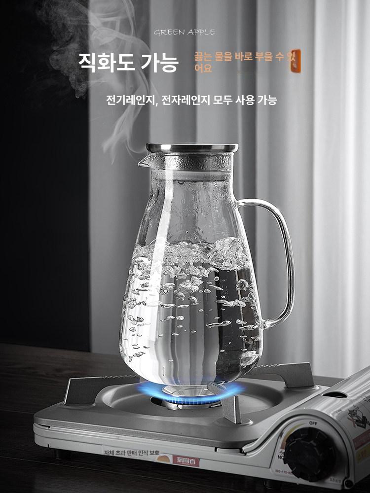 유리 글라스 케틀 찻주전자 감성 유리병 내열 고온 콜드 젤리 2200ml + 내열 6색 300ml - 상세 이미지 3