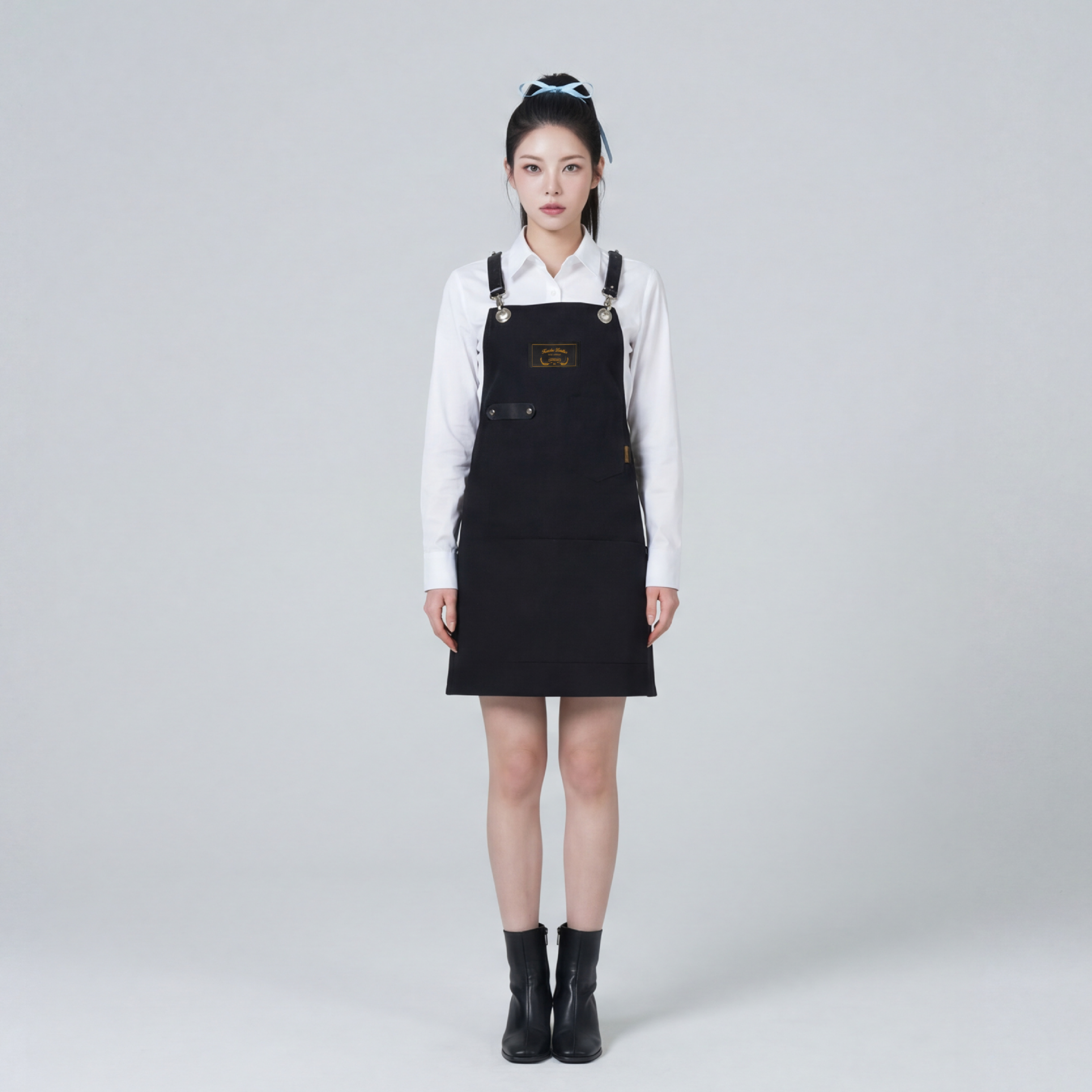 로져 블랙 칸데오레더 공방 미용실 카페 미용사 바리스타 앞치마 가죽 앞치마