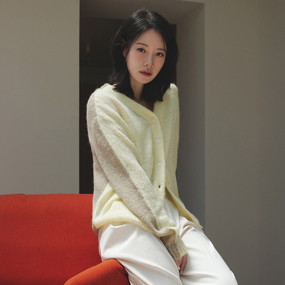 25FW 알파카혼방 투톤 배색 가디건 - 상세 이미지 2