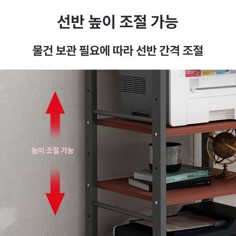 복합기 거치선반 책상용 선반 테이블 오피스용 수납 스타일 A 3칸 화이트 프레임+라이트월넛 조절 - 상세 이미지 3