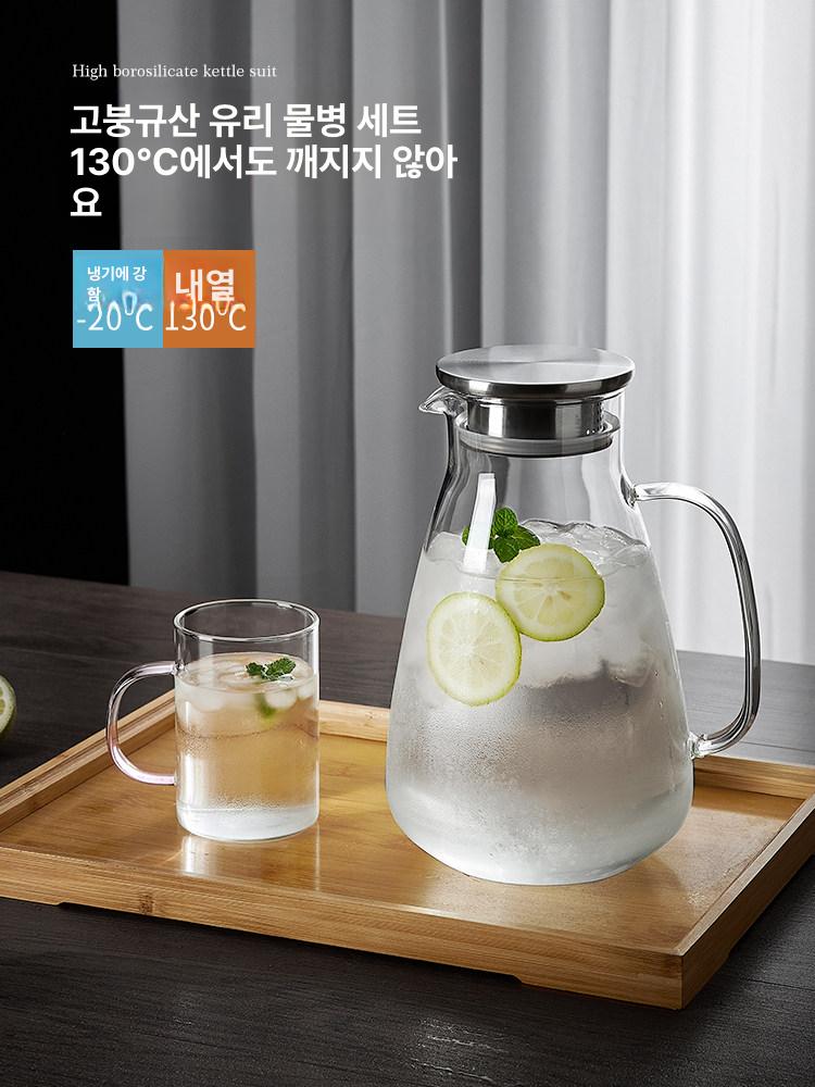 유리 글라스 케틀 찻주전자 감성 유리병 내열 고온 콜드 젤리 2200ml + 내열 6색 300ml - 상세 이미지 2