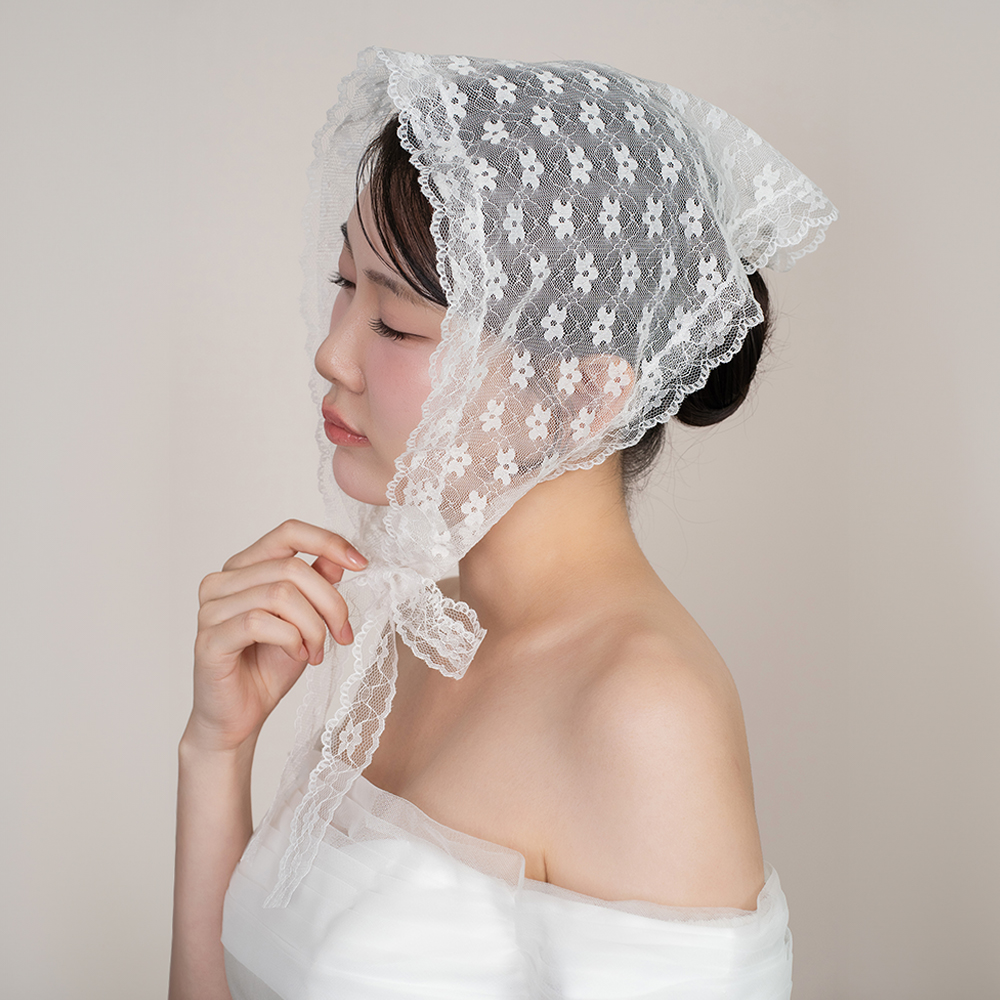 라비엔 헤어스카프 플라워 레이스 반다나 두건 스냅촬영소품 브라이덜샤워 헤어장식 커치프 - 상품 이미지
