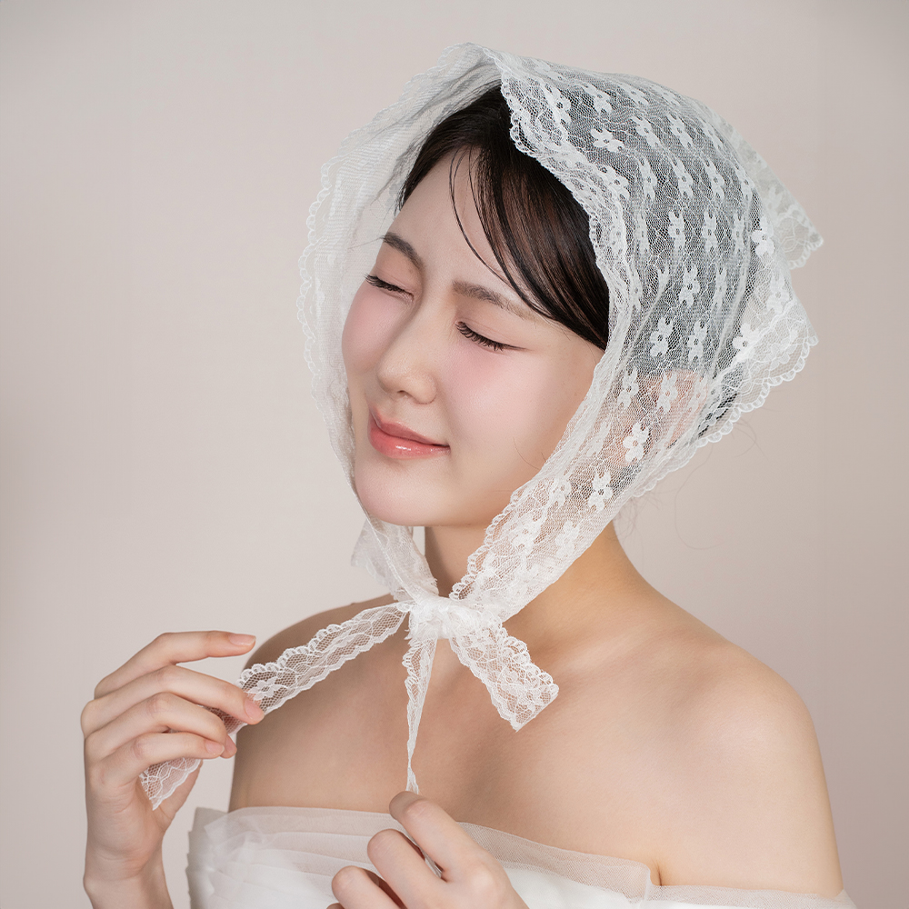 라비엔 헤어스카프 플라워 레이스 반다나 두건 스냅촬영소품 브라이덜샤워 헤어장식 커치프 - 상세 이미지 3