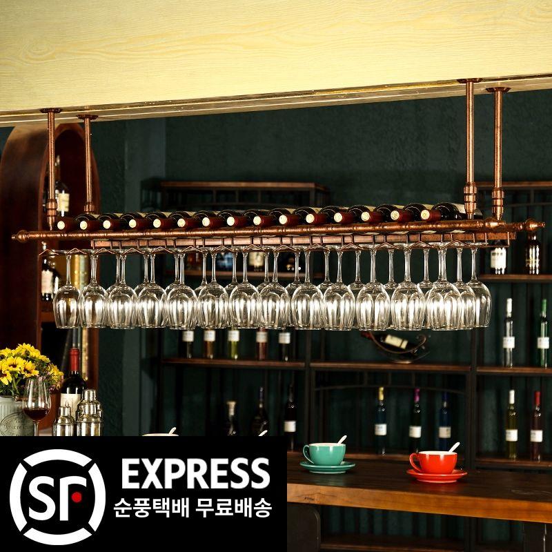 천장형 와인잔 거치대 행거 와인바 블랙 걸이 수납장 길이 120 x 30 블랙 와인수납포함 - 상세 이미지 2