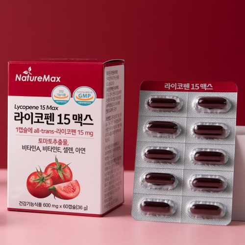 네이처맥스 라이코펜 15 맥스 600mg 항산화 토마토 리코펜 추출물 60캡슐, 1개 - 상품 이미지