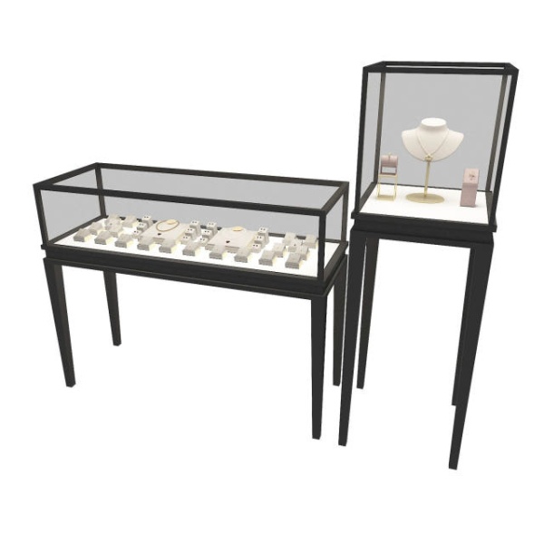 프리미엄 쥬얼리 액세서리 진열장 귀금속 디스플레이 보석 화이트 저캐비닛 1000x450x950 블랙 고캐비닛 450x450x1400 - 상세 이미지 5