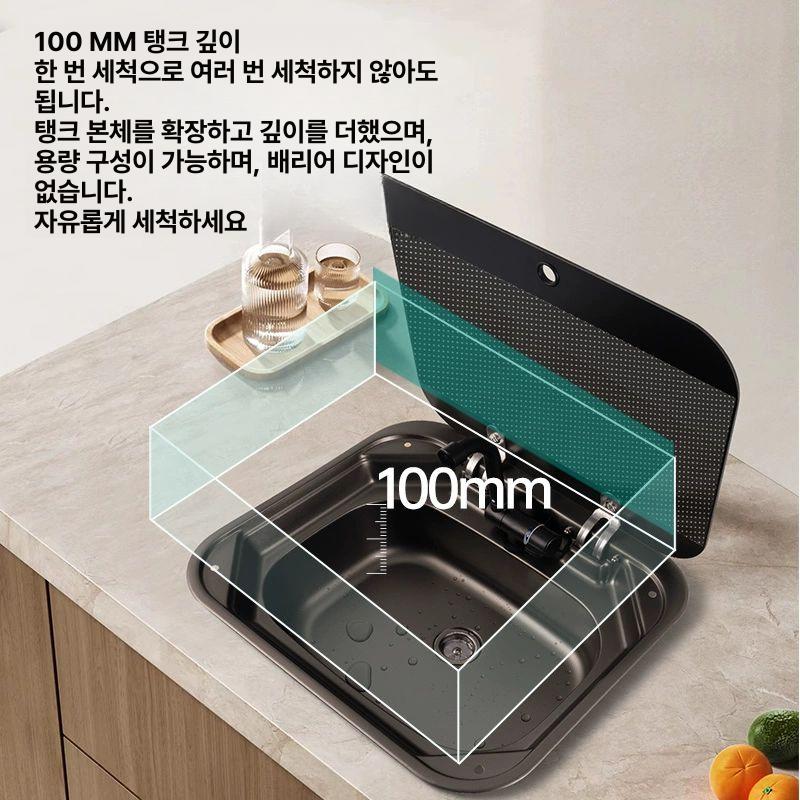 접이식 캠핑카 싱크볼 rv 화장실 상품 개수대 야채 카라반 실버 덮개 스텐 사각 싱크대 - 상세 이미지 4