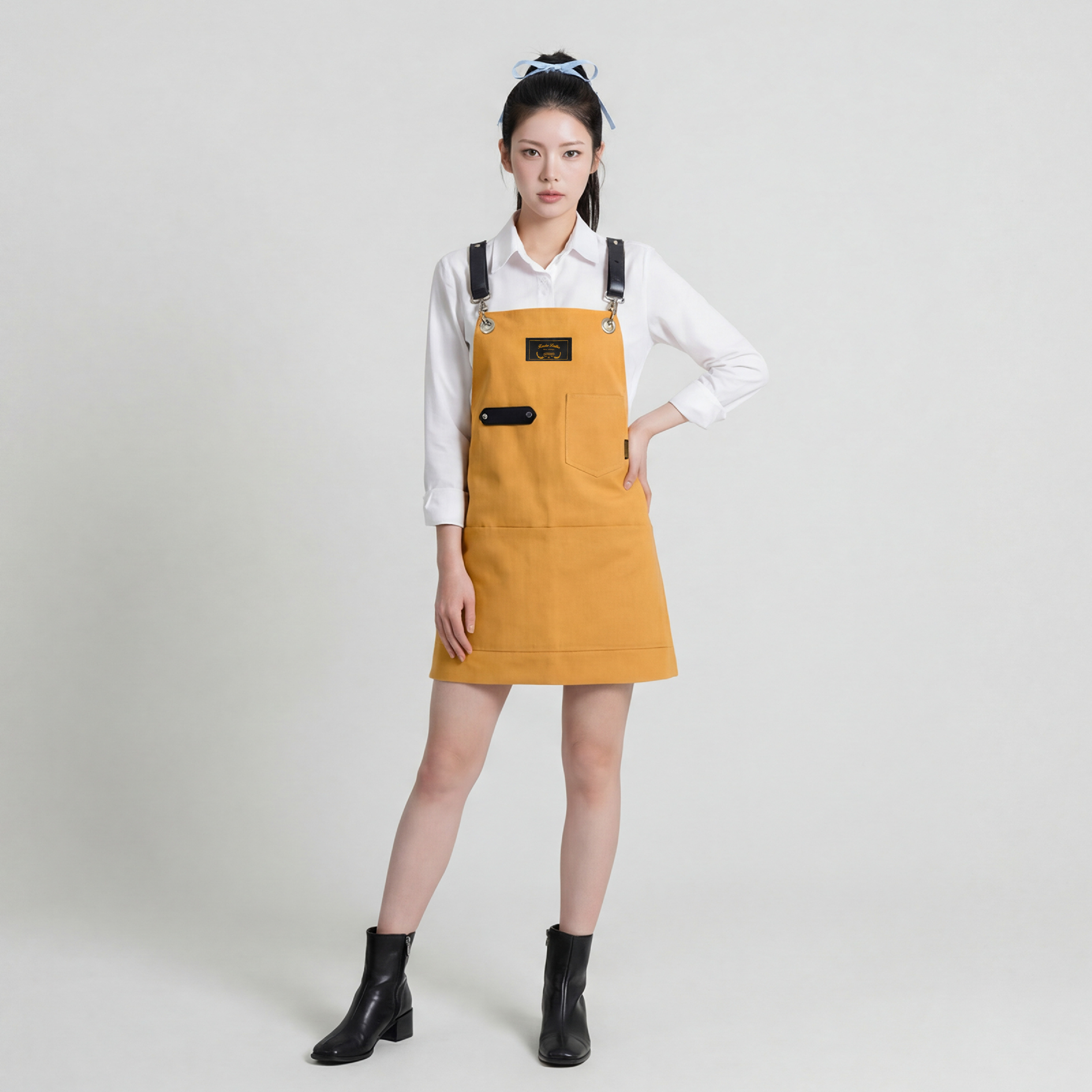 로져 옐로우브라운 칸데오레더 공방 미용실 카페 미용사 바리스타 앞치마 가죽 앞치마