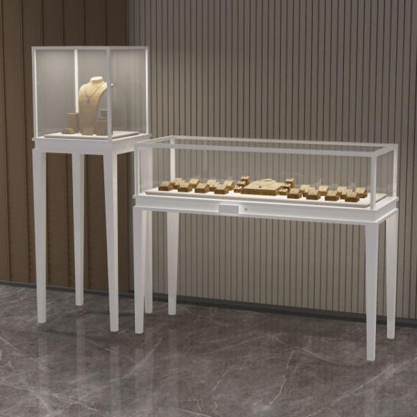 프리미엄 쥬얼리 액세서리 진열장 귀금속 디스플레이 보석 화이트 저캐비닛 1000x450x950 블랙 고캐비닛 450x450x1400 - 상세 이미지 4