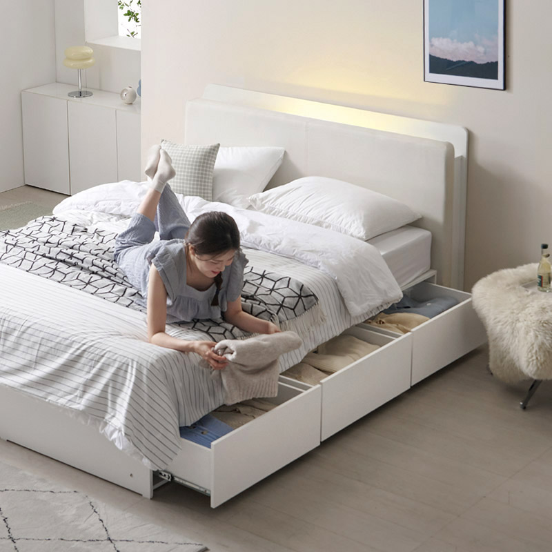 e스마트 플린 LED PU레더 서랍형 수납침대 SS