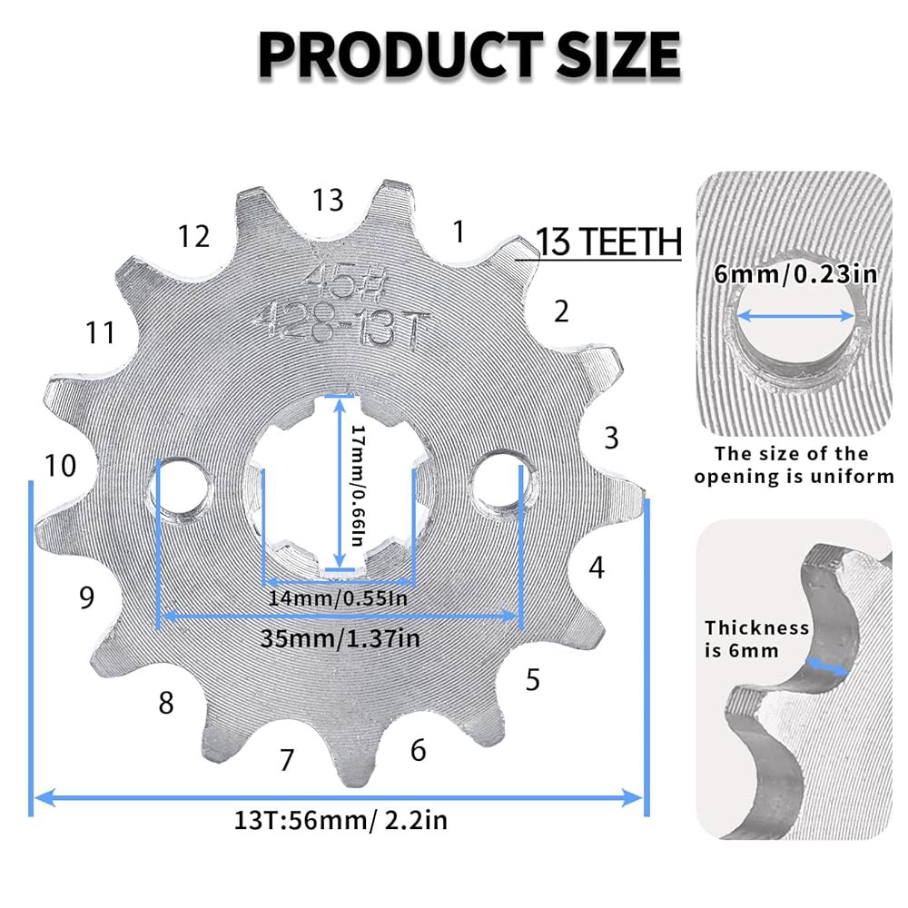 Bccxzm 428 13T 17mm 모터사이클 프론트 엔진 스프로킷 50cc 70cc 110cc 125cc 140cc 160cc 혼다 타오 로케타 쿨스터 선 리판 중국 ATV 쿼드 - 상세 이미지 2
