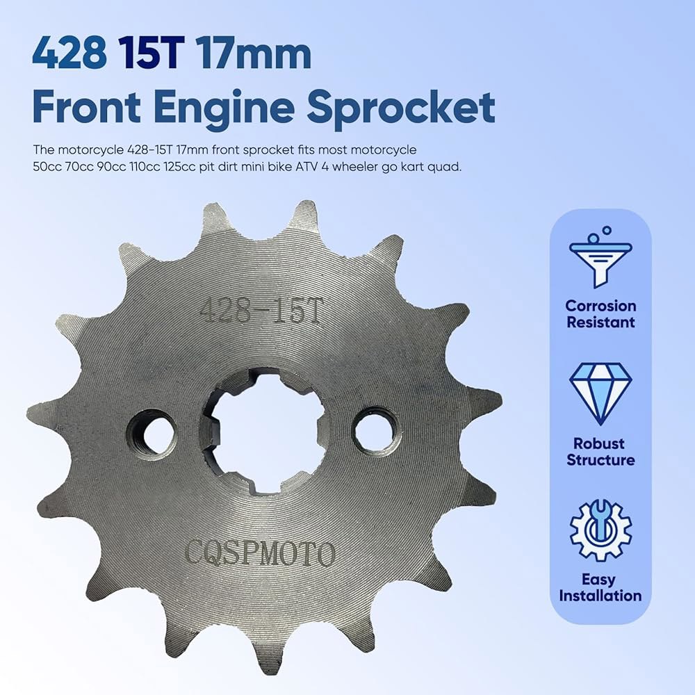 CQSPMOTO 428 15T 17mm 모터사이클 프론트 엔진 스프로킷 50cc 70cc 110cc 125cc 140cc 160cc 타오타오 로케타 쿨러 혼다 순리판 중국 ATV - 상세 이미지 2