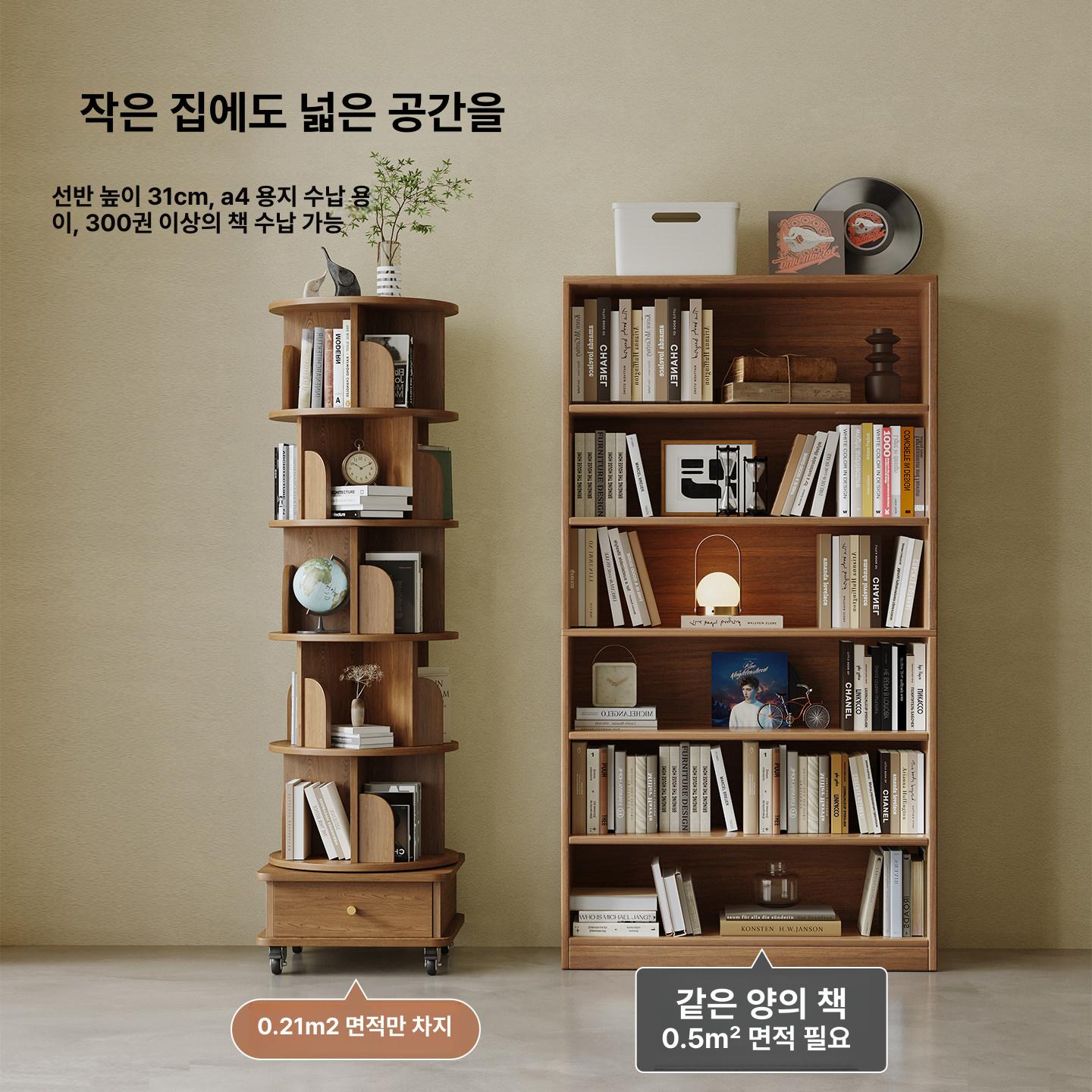 원형회전책장 책꽂이 서재 인테리어 원목 선반 진열대 스탠드 매거진랙 - 상세 이미지 2