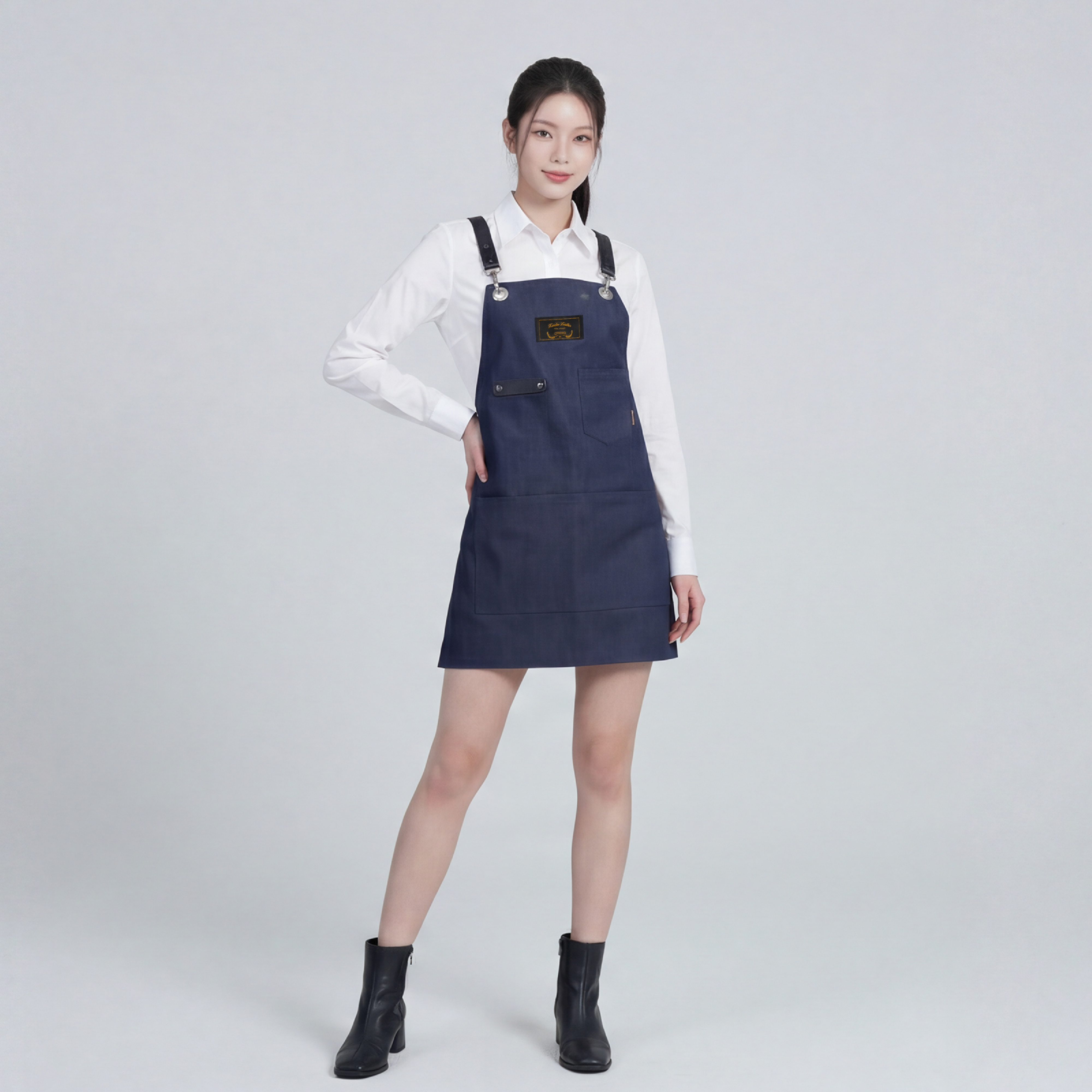 로져 진청 칸데오레더 가죽 스트랩 청 앞치마