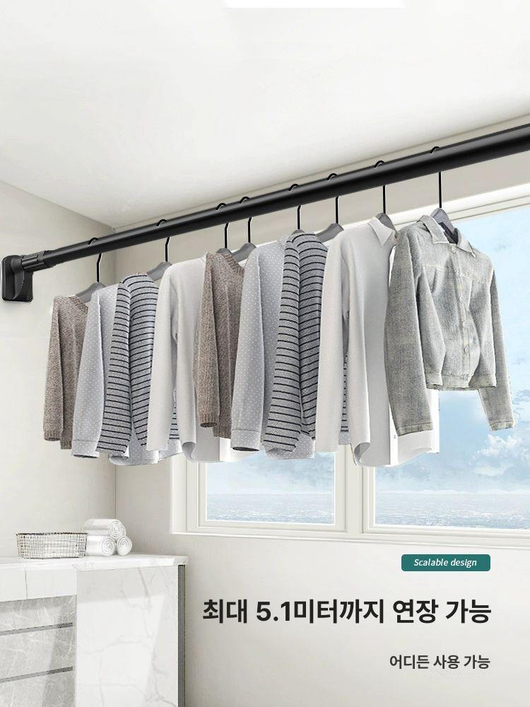 빨래 건조대 블랙 천장 빨래봉 원룸 무타공 옷걸이 오피스텔 리프트 빨래걸이 아파트 - 상세 이미지 3