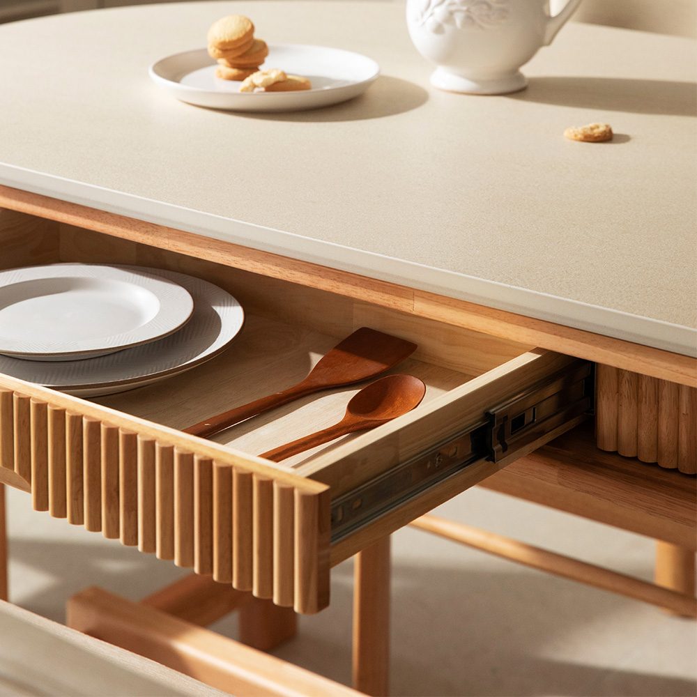 [4인 사각 식탁세트] 미코하임 비너스 18T 포세린 양면 세라믹 서랍형 수납형 원목 식탁세트 식탁+의자4, 1600mm, 사각(내추럴)