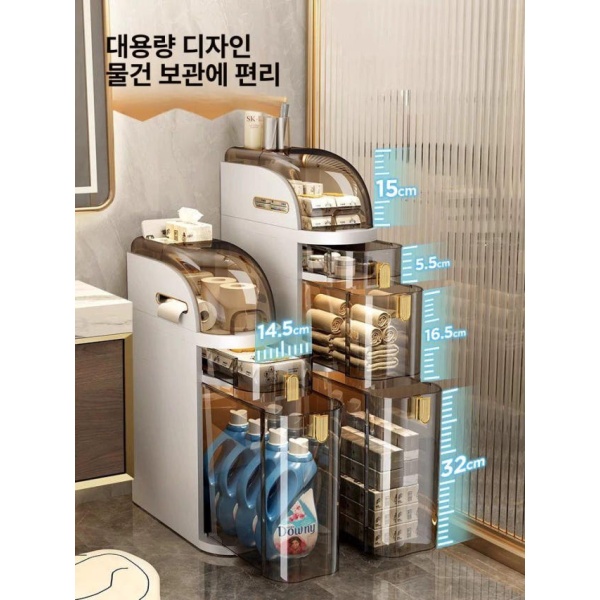 프리미엄 욕실 대형 슬림 수납장 좁은 25면폭 4단 양면 화장실 수건 정리 방수 18면폭 3단-설치 필요 - 상세 이미지 3