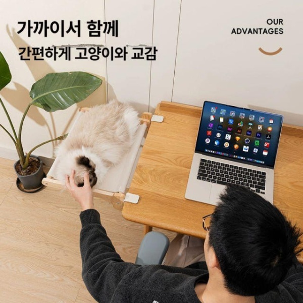 프리미엄 고양이집 목재 해먹 책상 둥지 집 침대 반려동물가구 캣타워 고양이해먹 애견방석 실내 S 실내 목재 해먹 S - 상세 이미지 3