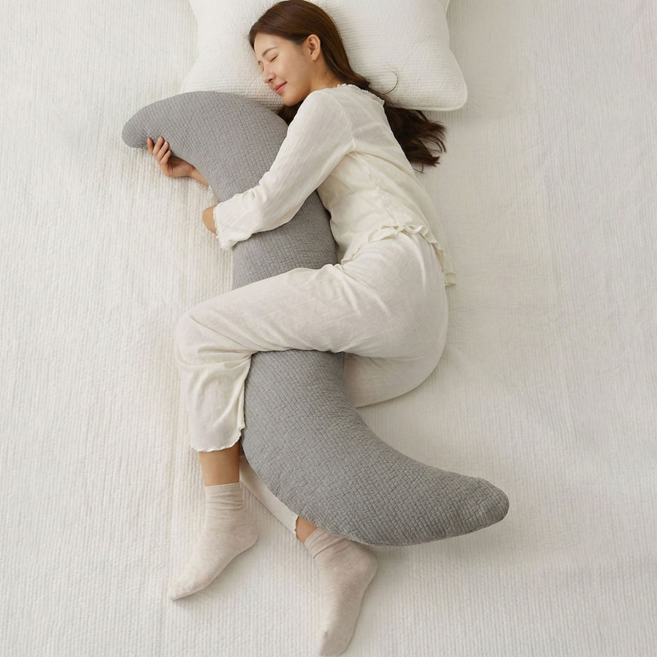 집앤콕 바디필로우 롱쿠션 순면 임산부용 안고자는 긴베개 커버만 그레이 제품 이미지