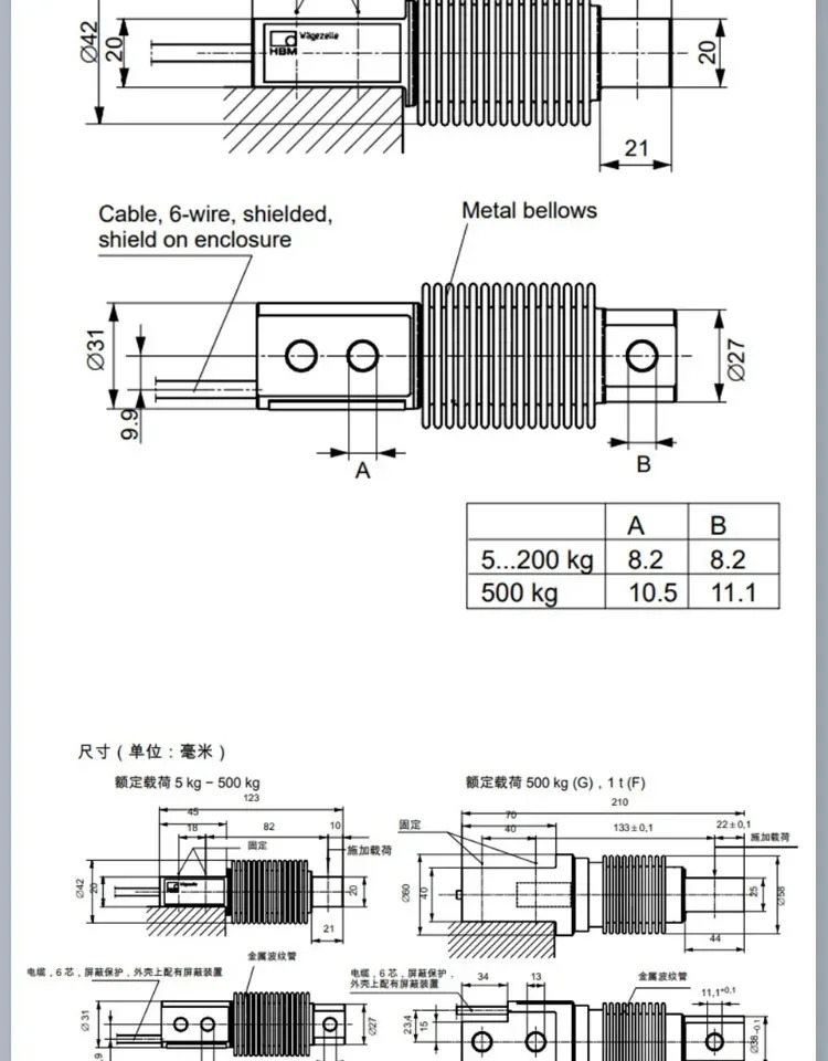 독일 HBMZ6FD1 로드셀 Z6FC3 벨트 스케일 벨로우즈 동력계/50/100/200KG