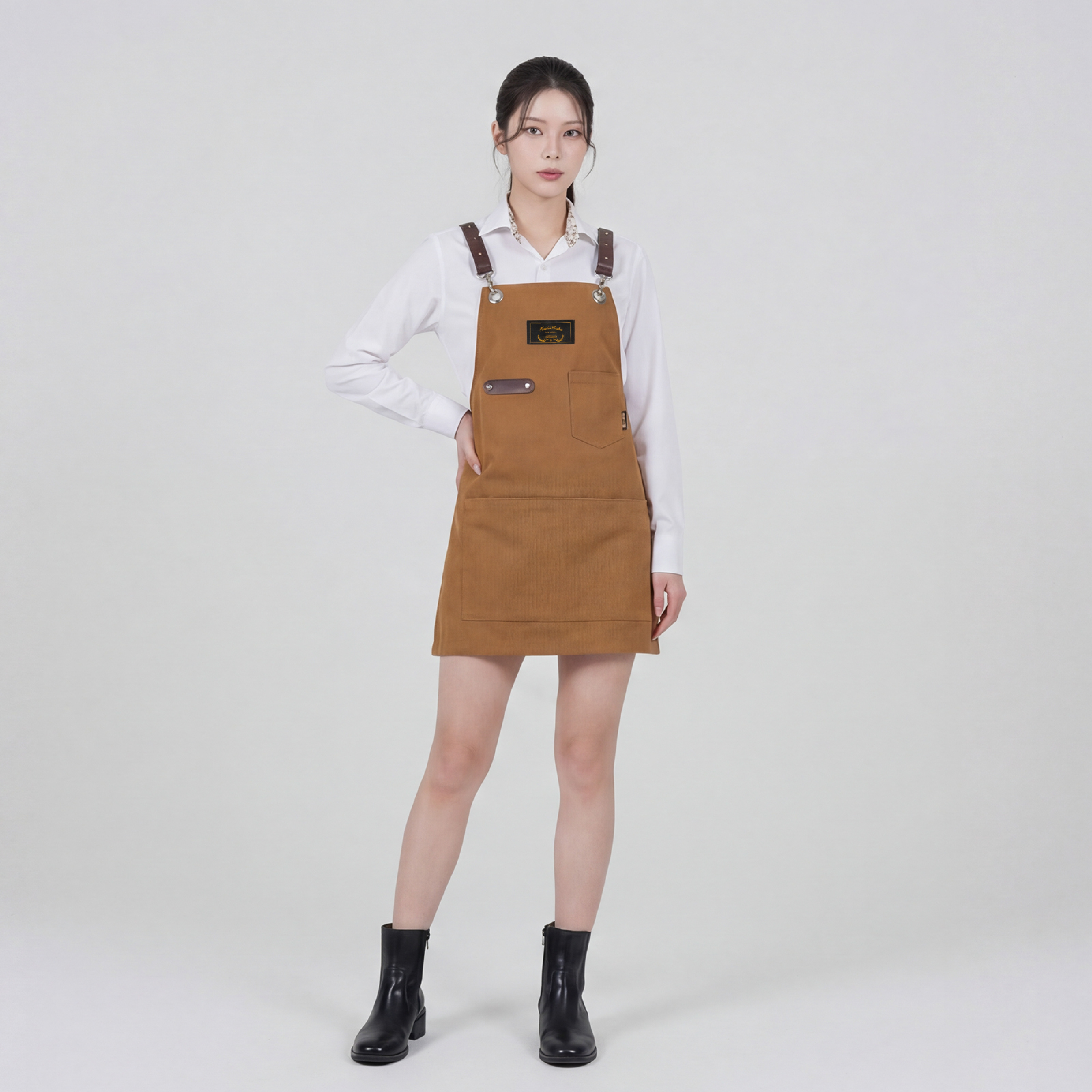 로져 브라운 칸데오레더 공방 미용실 카페 미용사 바리스타 앞치마 가죽 앞치마