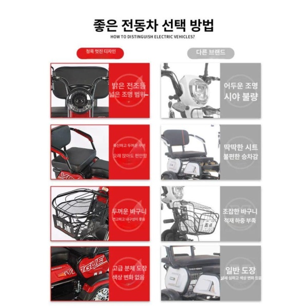 프리미엄 시골 마실용 노인 성인용 접이식 세발스쿠터 전기자전거 600W 전기모터+60V D 600W 48V 특가 자체 48V - 상세 이미지 3