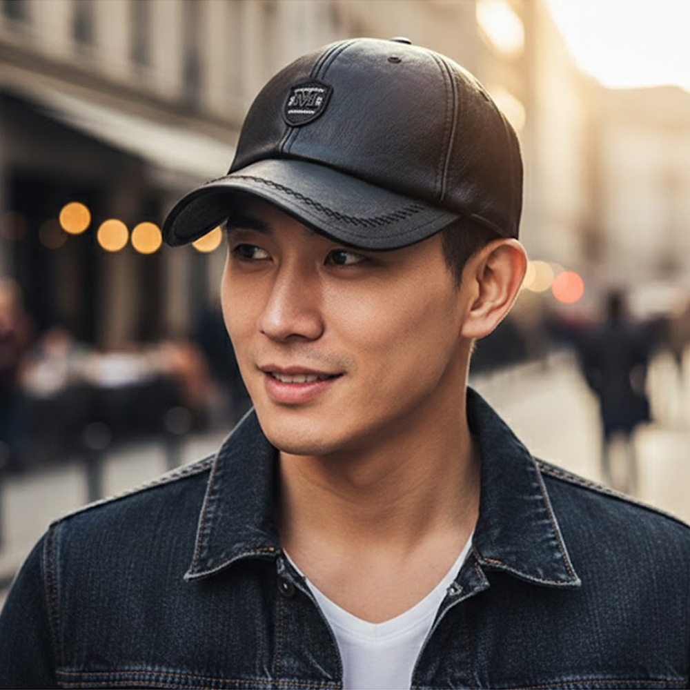 M 럭셔리 캡모자 중년 남성 골프 낚시 방한 가죽 모자 - 상품 이미지